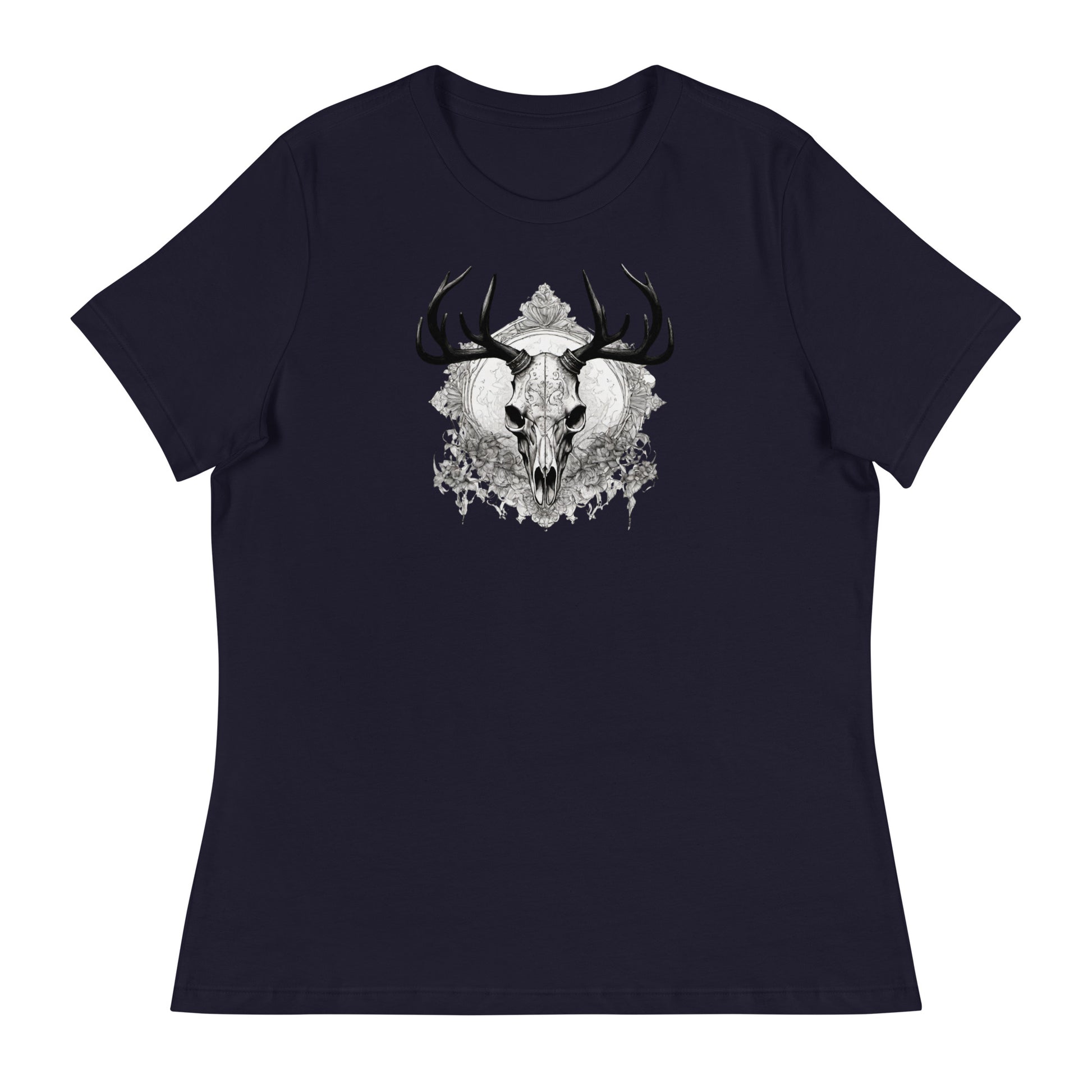 Decorative Deer Skull Women's T-Shirt Navy