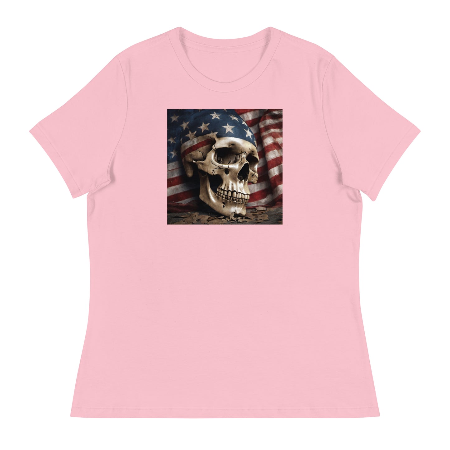 Skull and Flag Print Women's T-Shirt Pink
