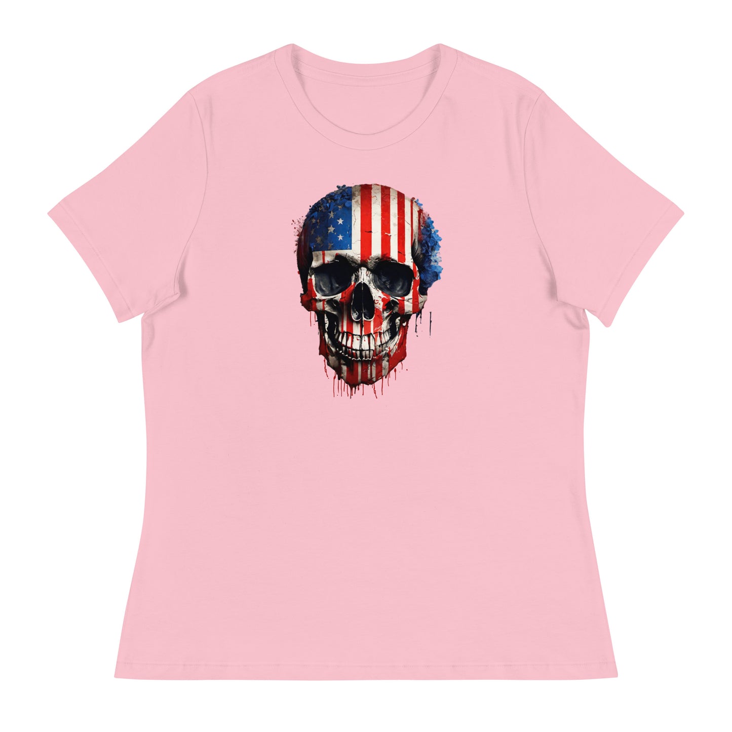 Red, White, & Blue Skull Women's T-Shirt Pink