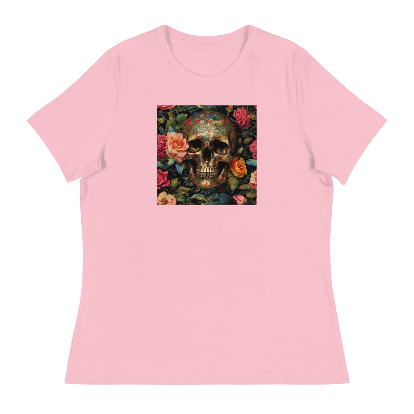 Skull and Roses Graphic Women's T-Shirt Pink
