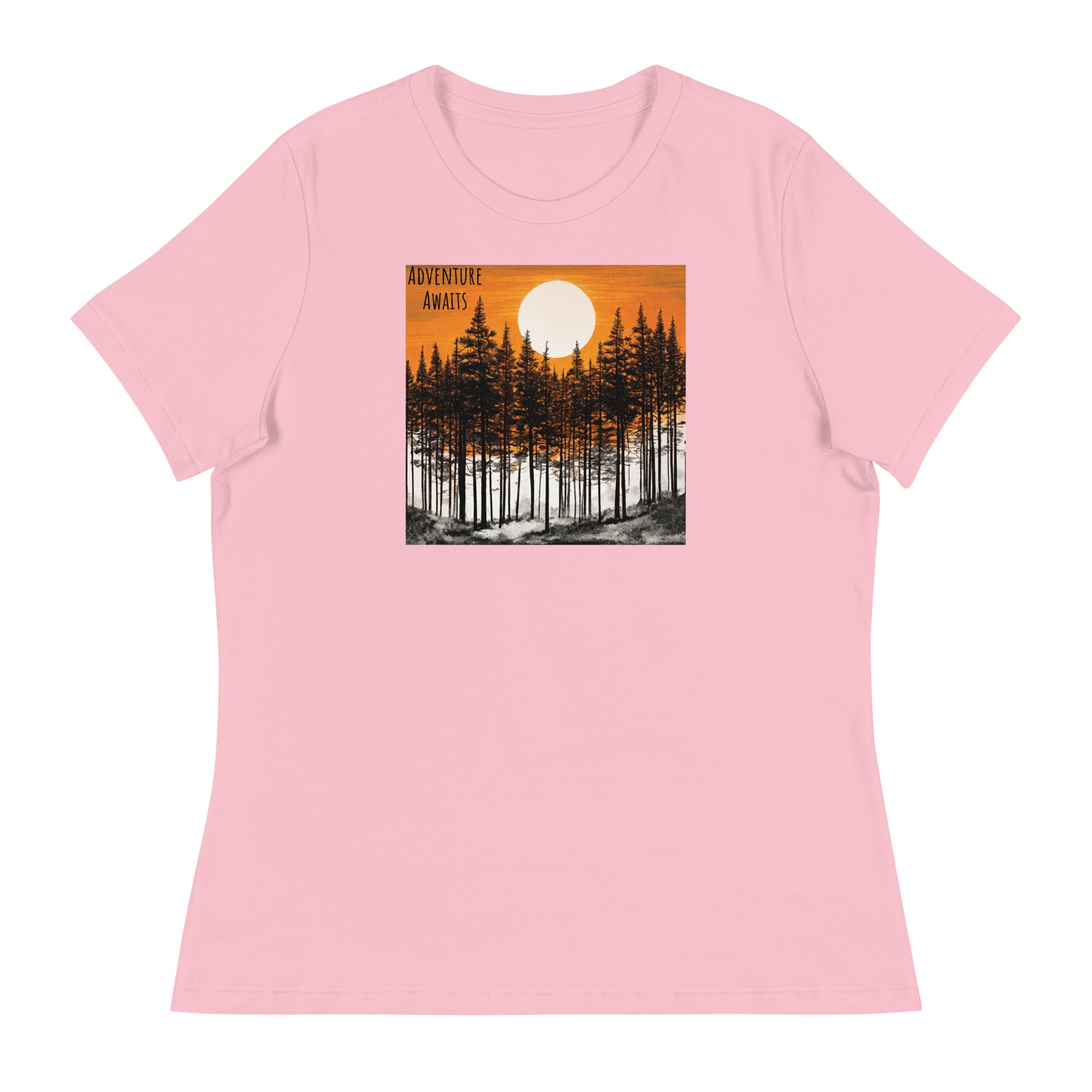 Adventure Awaits at Sunrise Women's Camping T-Shirt Pink