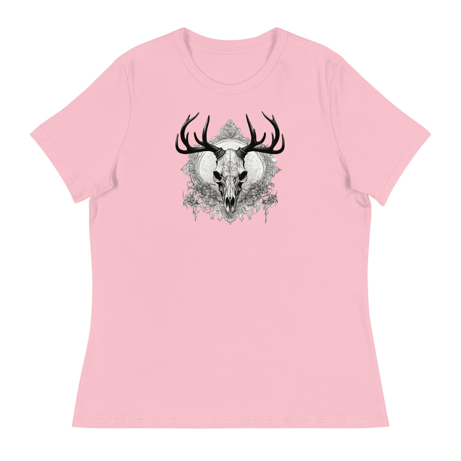 Decorative Deer Skull Women's T-Shirt Pink