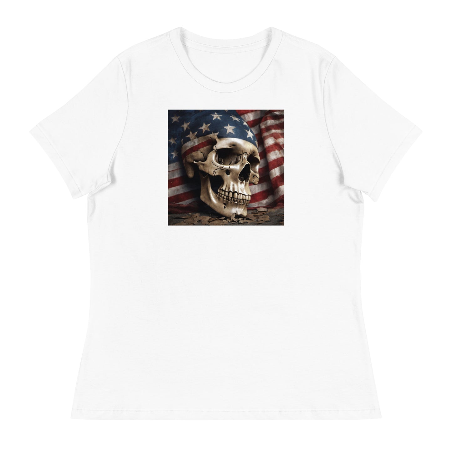 Skull and Flag Print Women's T-Shirt White