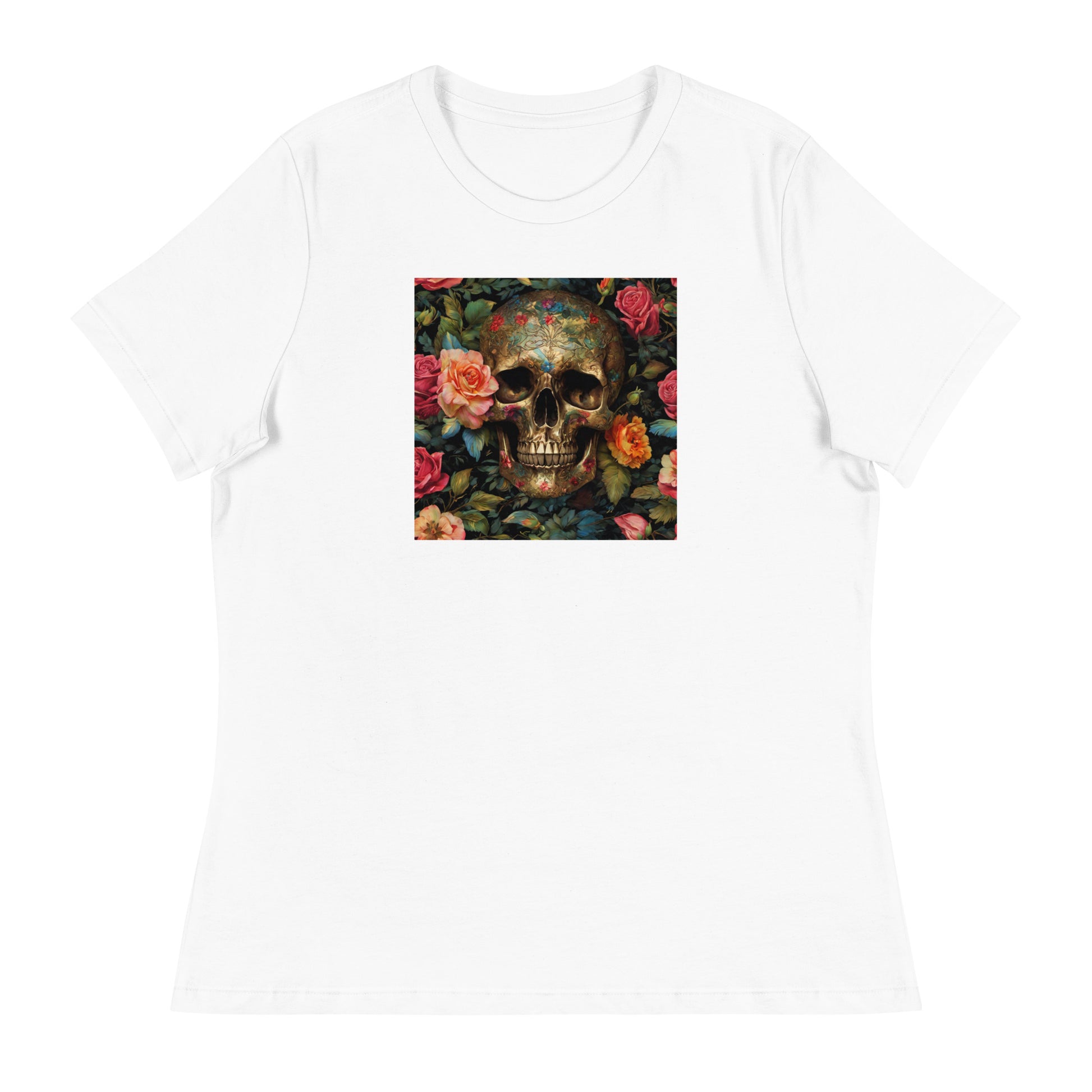Skull and Roses Graphic Women's T-Shirt White